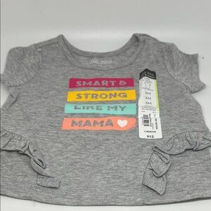 Okie Dokie Baby Girls 3M Gray Short Sleeve Top “Smart & Strong Like My Mama”